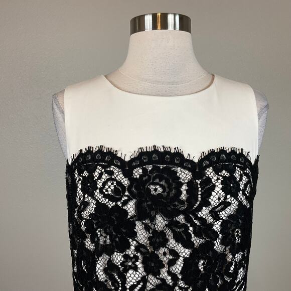 Calvin Klein Lace and Crepe Fit and Flare Cocktail Dress White and Black Size 6 - Picture 5 of 11